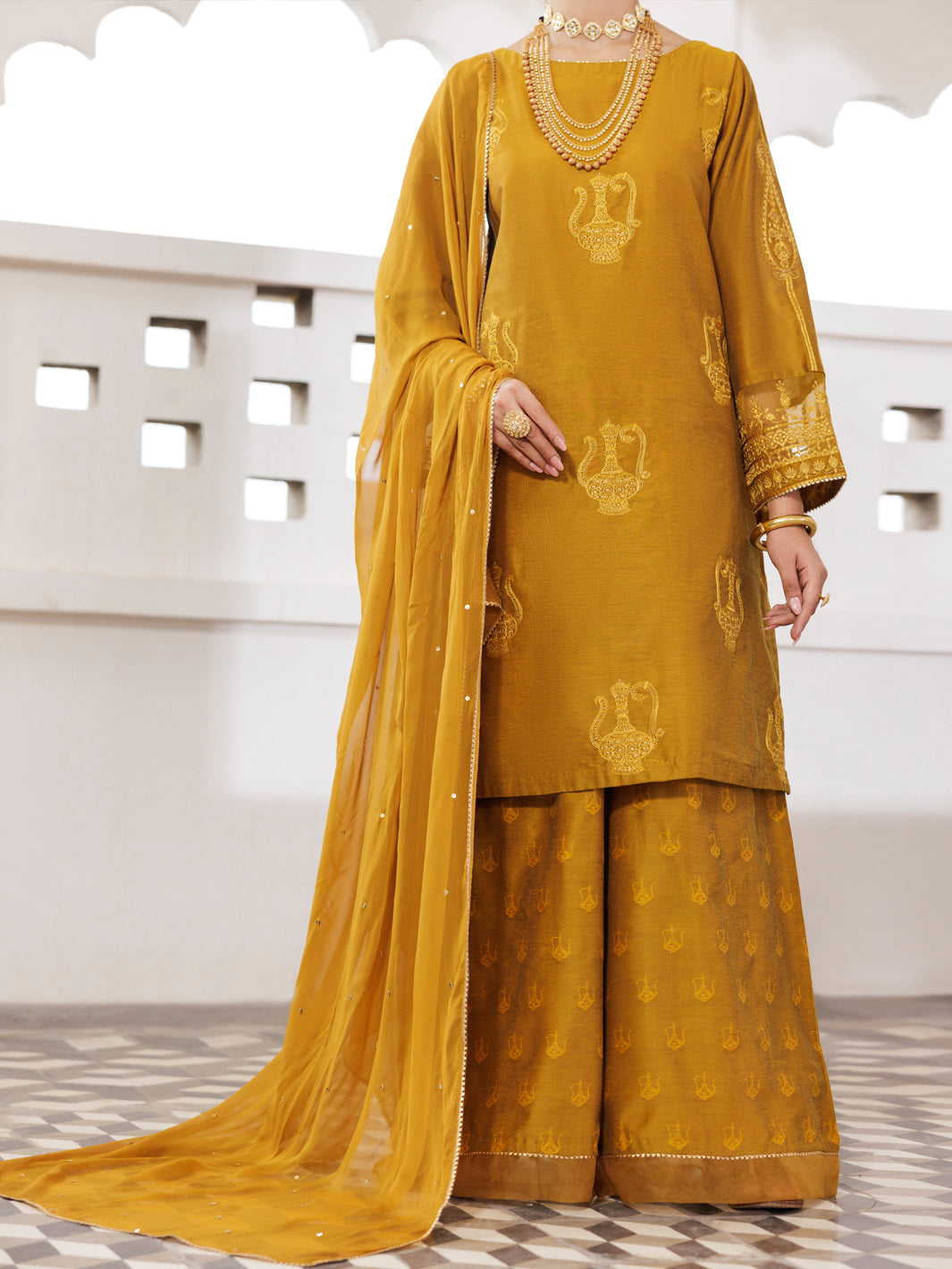 Mustard Jacquard 3Pc Stitched - AWP-3PS-680