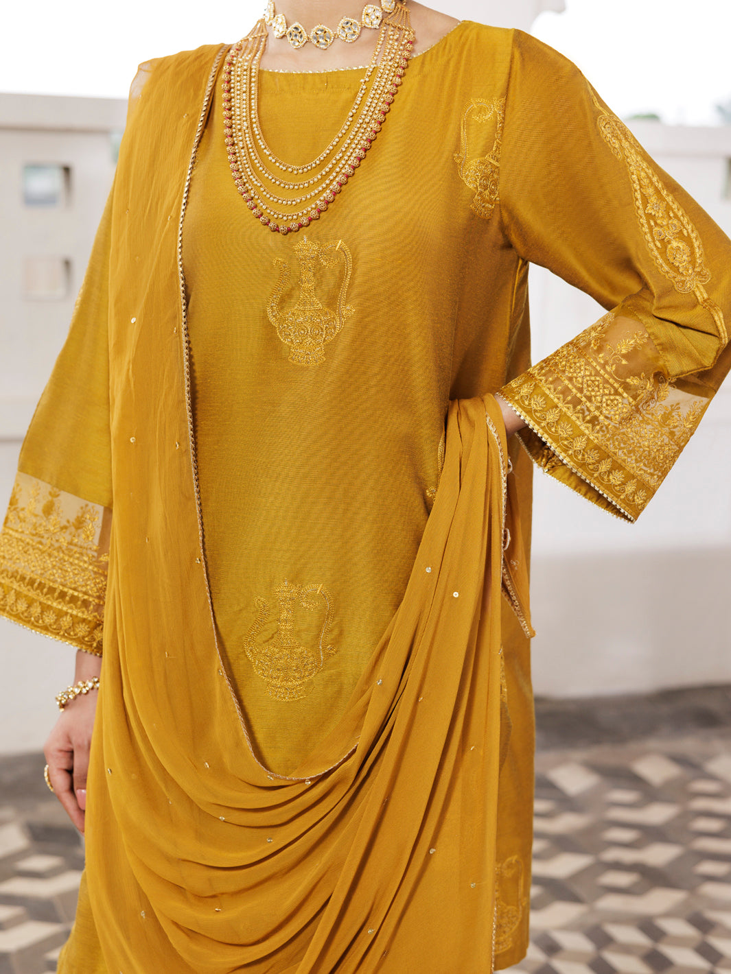 Mustard Jacquard 3Pc Stitched - AWP-3PS-680