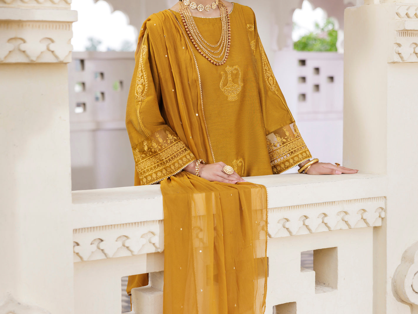 Mustard Jacquard 3Pc Stitched - AWP-3PS-680