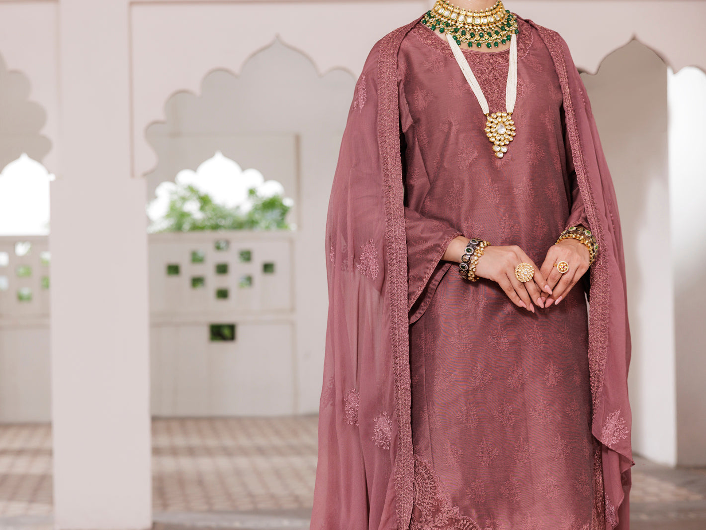 Rose Pink Yarn Dyed 3Pc Stitched - AWP-3PS-684