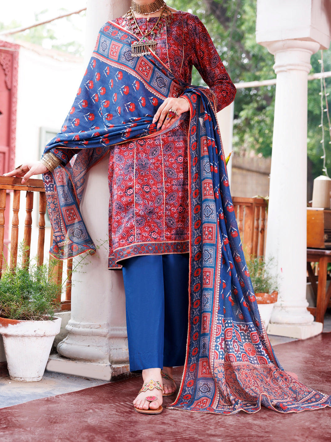 Maroon Cambric 3Pc Stitched - AWP-3PS-737A