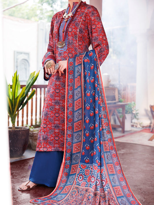 Maroon Cambric 3Pc Unstitched - AWP-3PS-737B