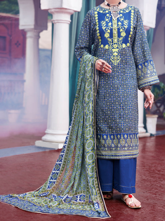 Blue Cambric 3Pc Unstitched - AWP-3PS-738B