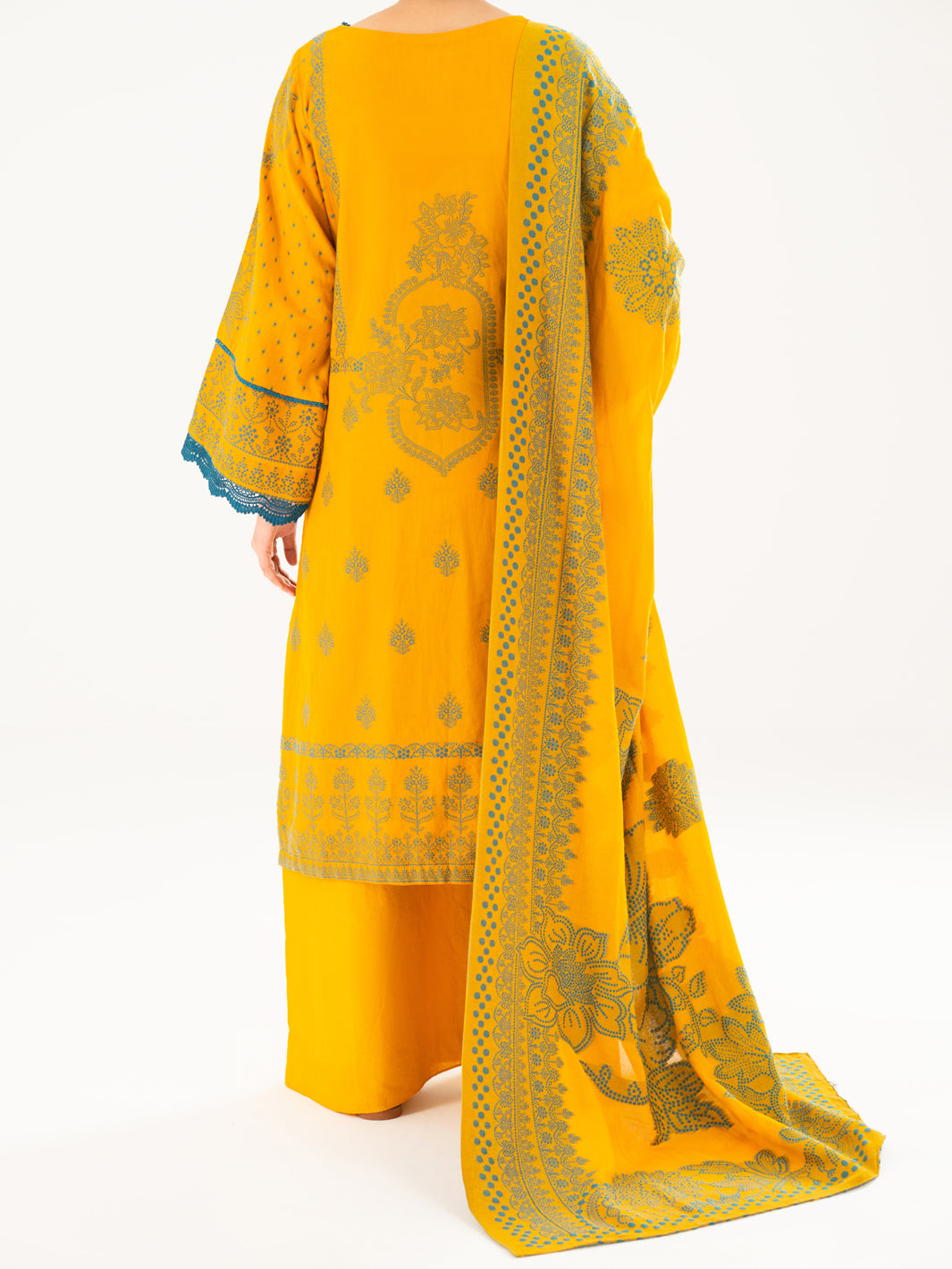 Yellow Jacquard 3Pc Stitched - AWP-3PS-749
