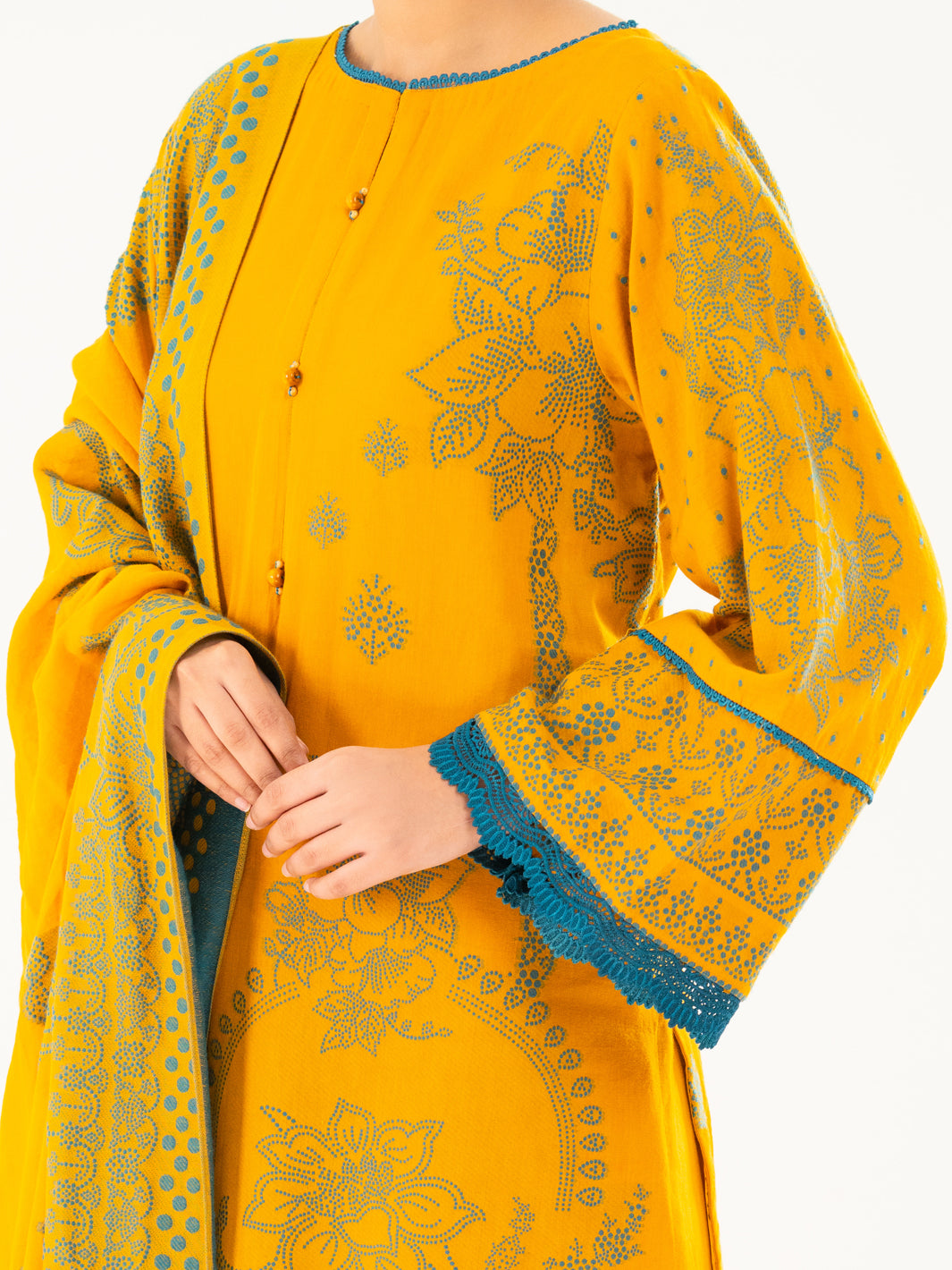 Yellow Jacquard 3Pc Stitched - AWP-3PS-749