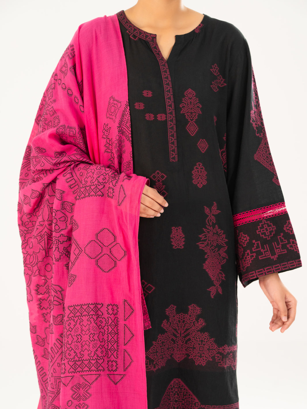 Black Jacquard 3Pc Stitched - AWP-3PS-750