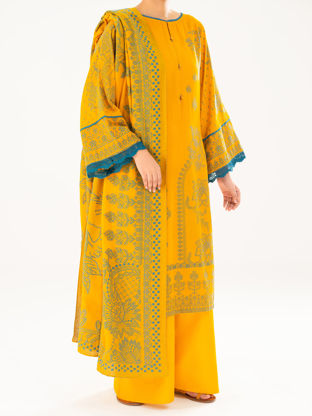 Yellow Jacquard 3Pc Stitched - AWP-3PS-749