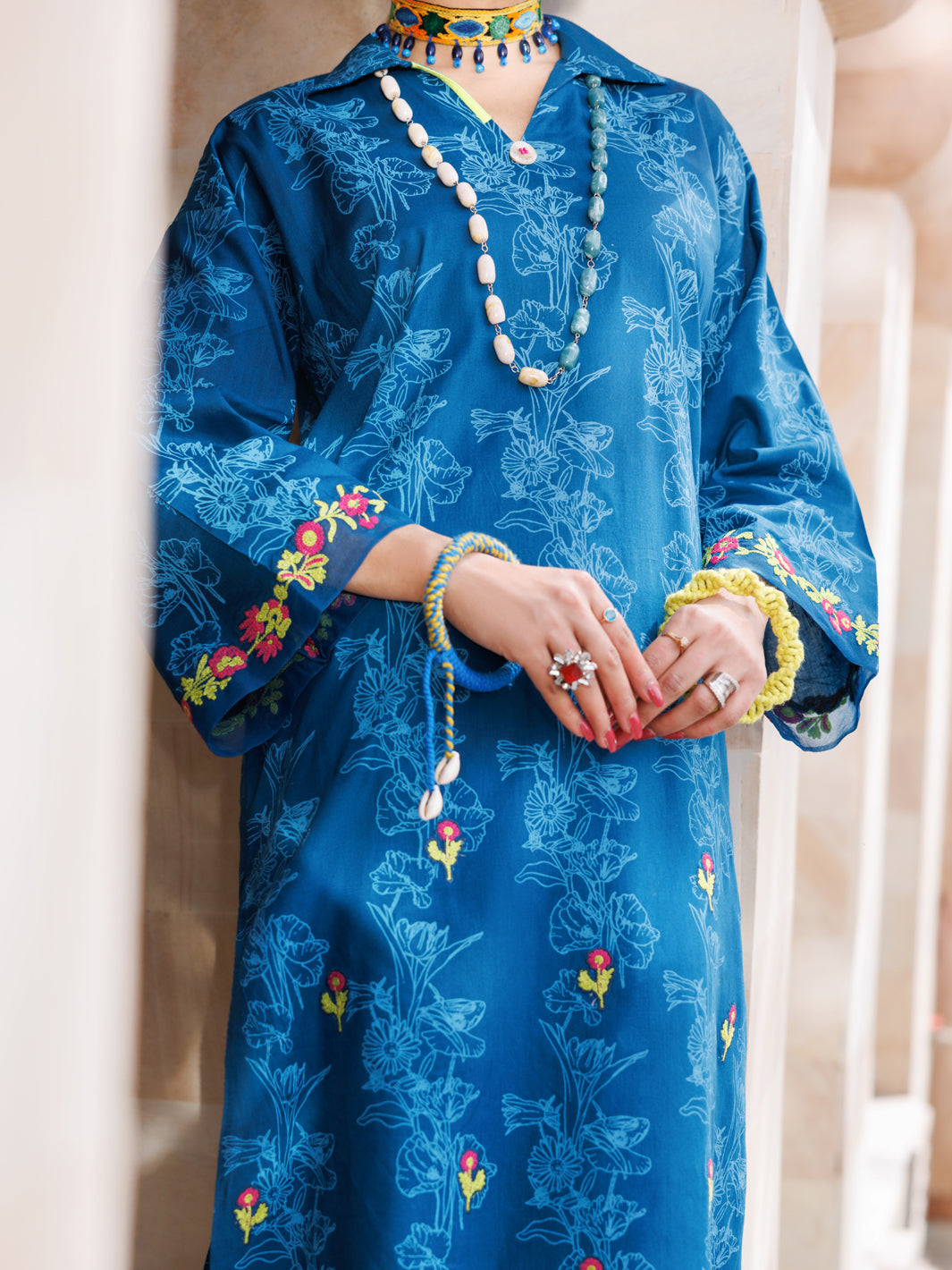 Teal Lawn Tunic - AL-LK-968 - Almirah Online