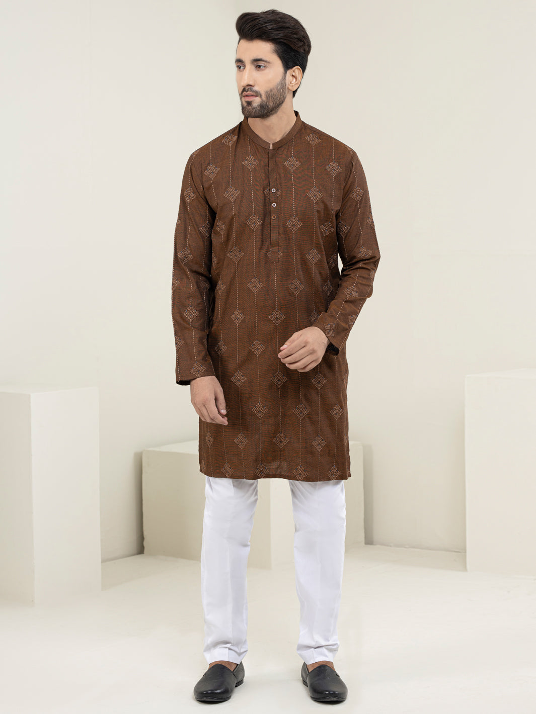 Brown Blended Kurta - AL-K-1120D