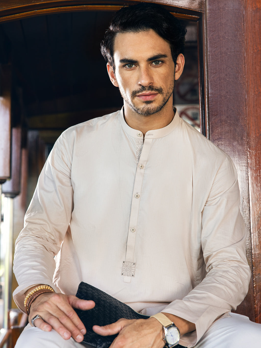 Cream Cotton Kurta - AL-K-1139A - Almirah Online