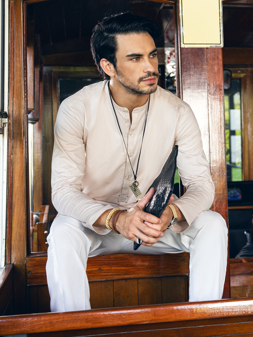 Cream Cotton Kurta - AL-K-1139A - Almirah Online