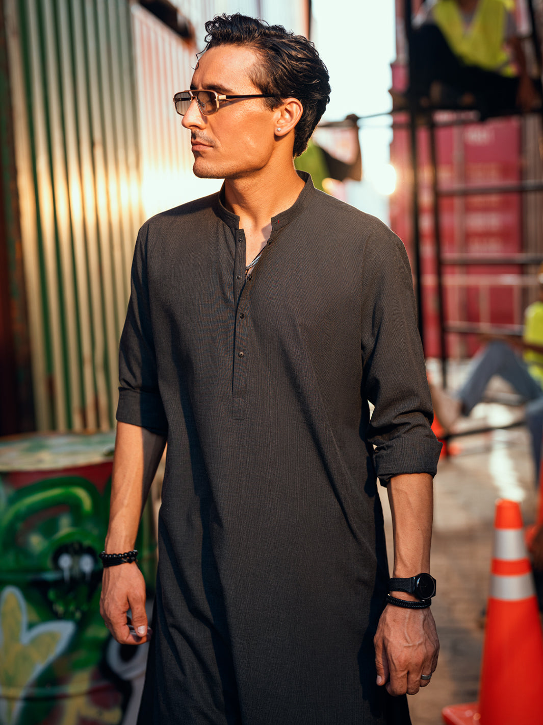 Charcoal Grey Cut & Sew Kameez Shalwar - AL-KS-3171