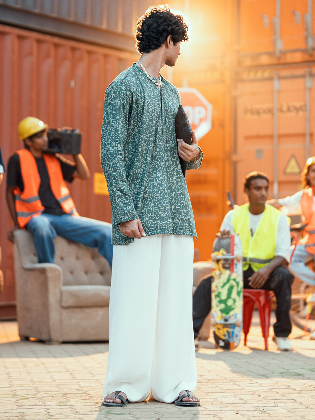 Green Cotton Plain Kurta - AL-K-1191