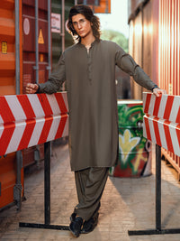 Olive Green Cut & Sew Kameez Shalwar - AL-KS-3265