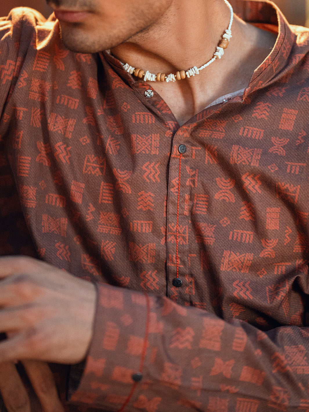 Brown Cotton Plain Kurta - AL-K-1197