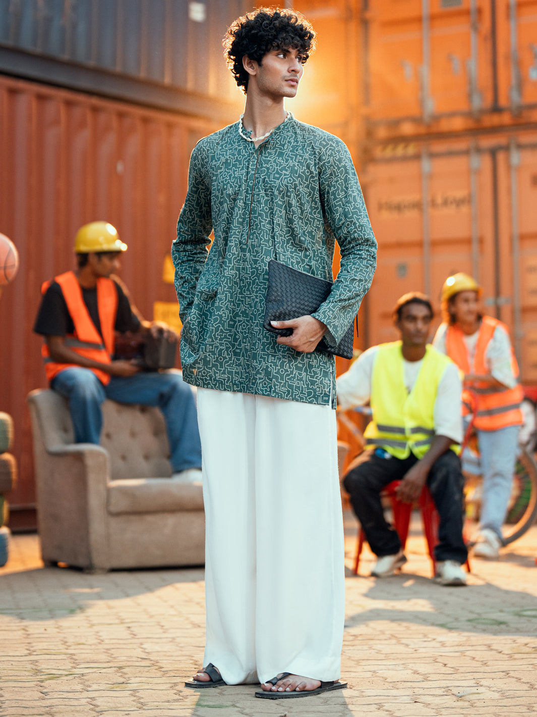 Green Cotton Plain Kurta - AL-K-1191