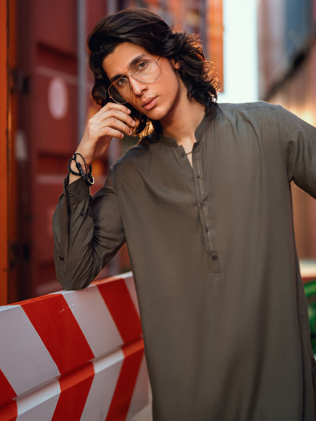Olive Green Cut & Sew Kameez Shalwar - AL-KS-3265