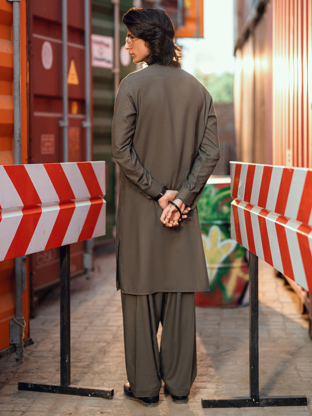 Olive Green Cut & Sew Kameez Shalwar - AL-KS-3265