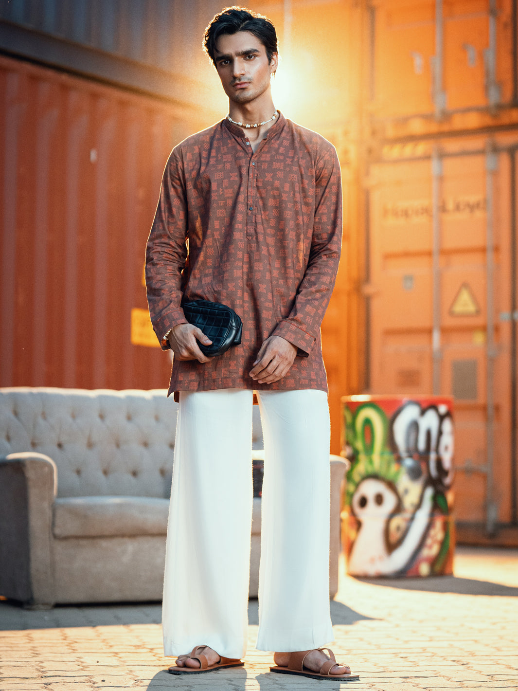 Brown Cotton Plain Kurta - AL-K-1197