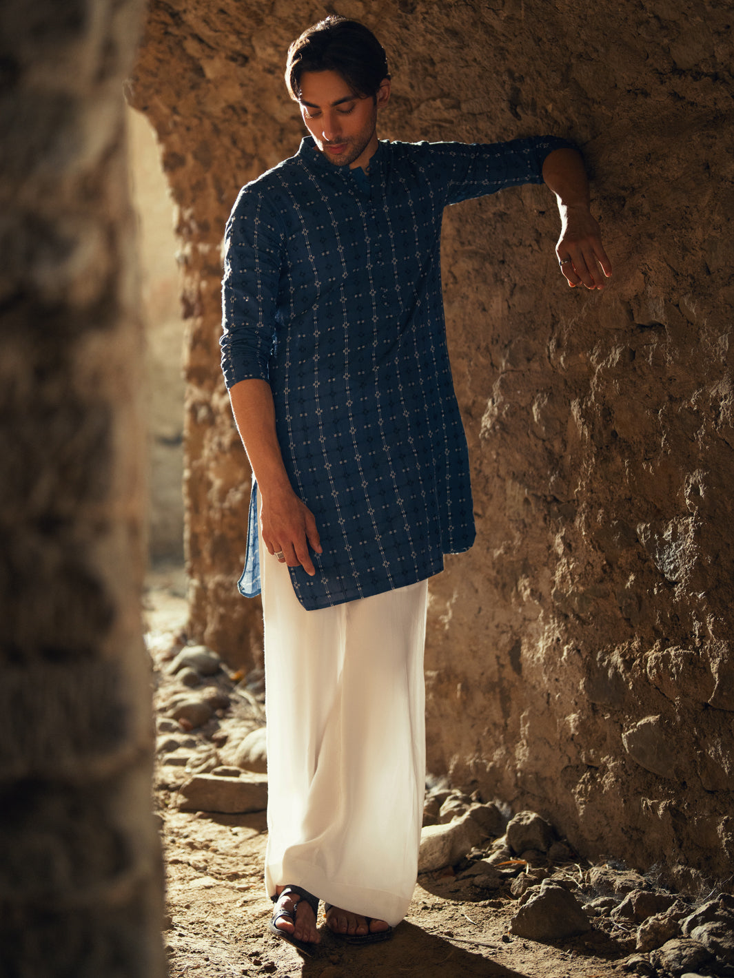Blue Cotton Semi-Formal Kurta - AL-K-1287