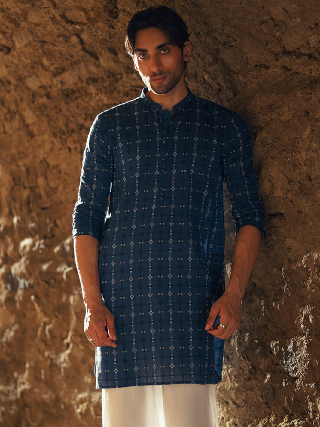 Blue Cotton Semi-Formal Kurta - AL-K-1287