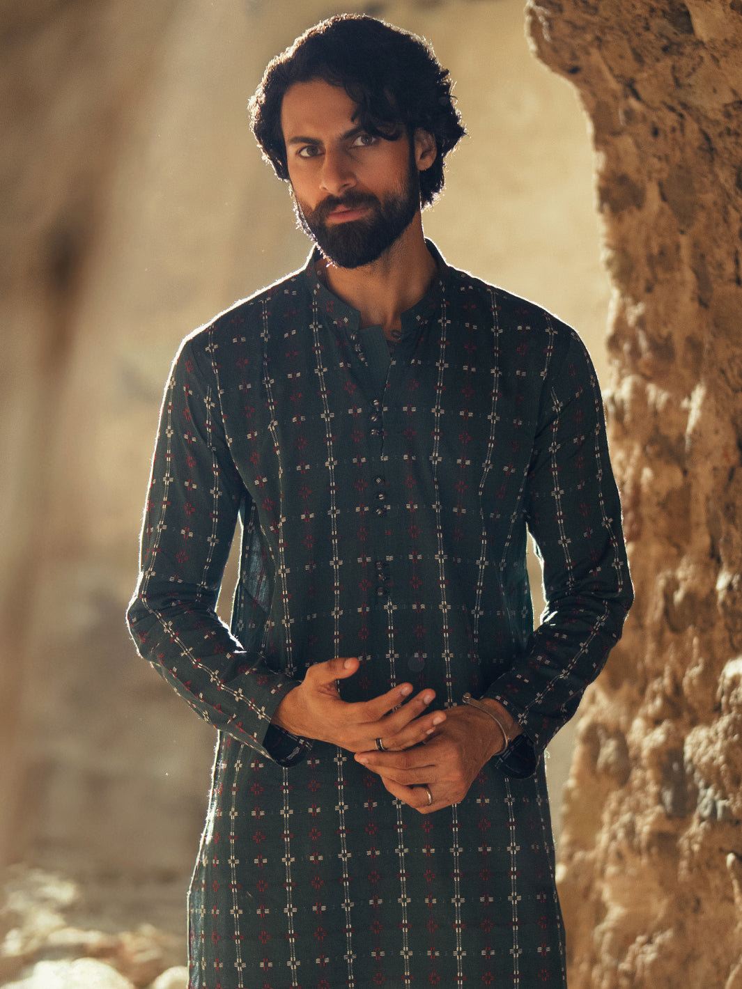 Green Cotton Semi-Formal Kurta - AL-K-1288