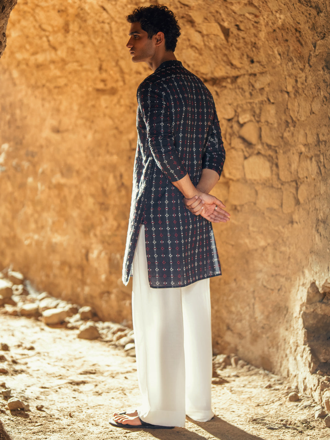 Black Cotton Semi-Formal Kurta - AL-K-1289
