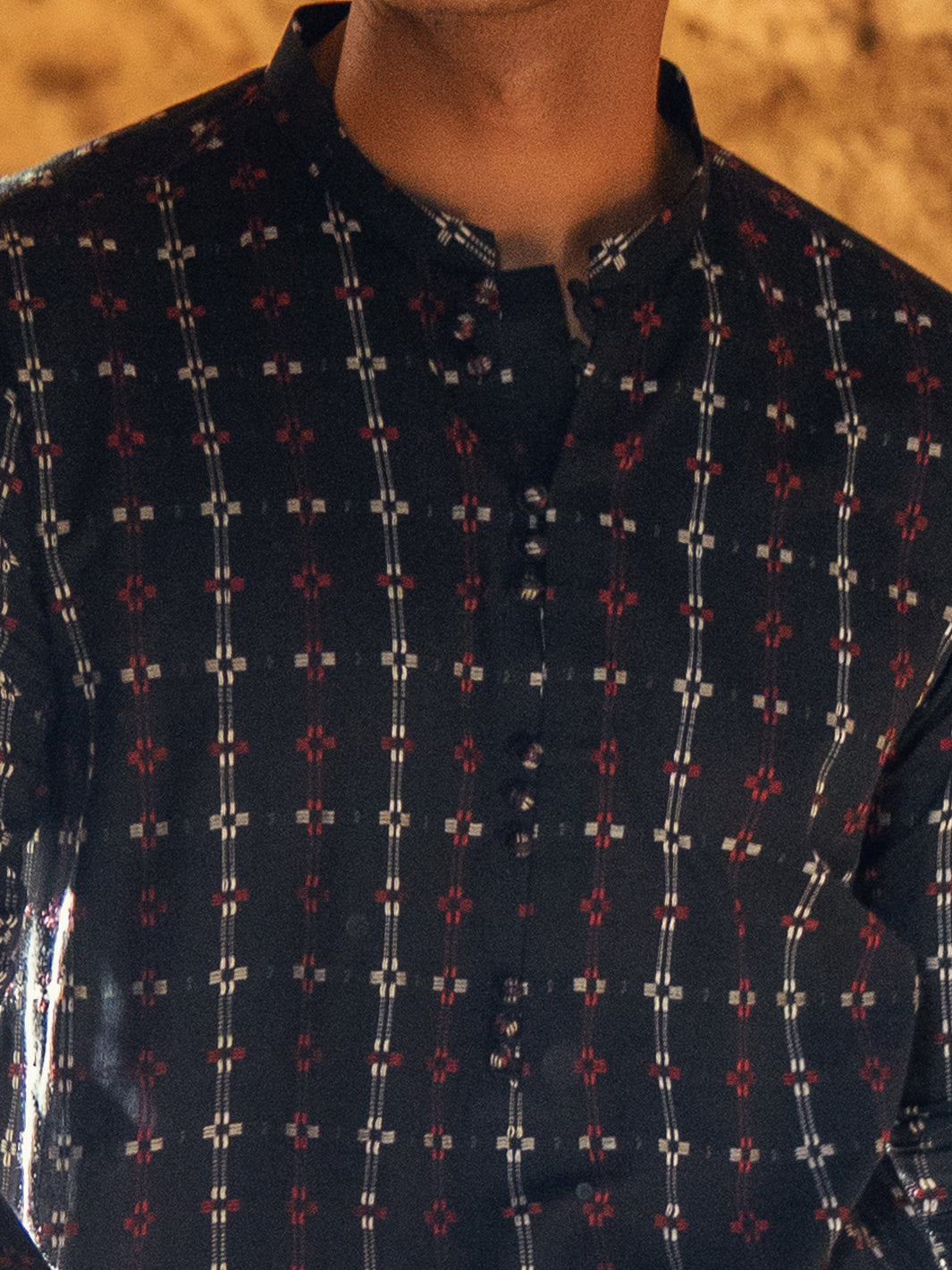Black Cotton Semi-Formal Kurta - AL-K-1289