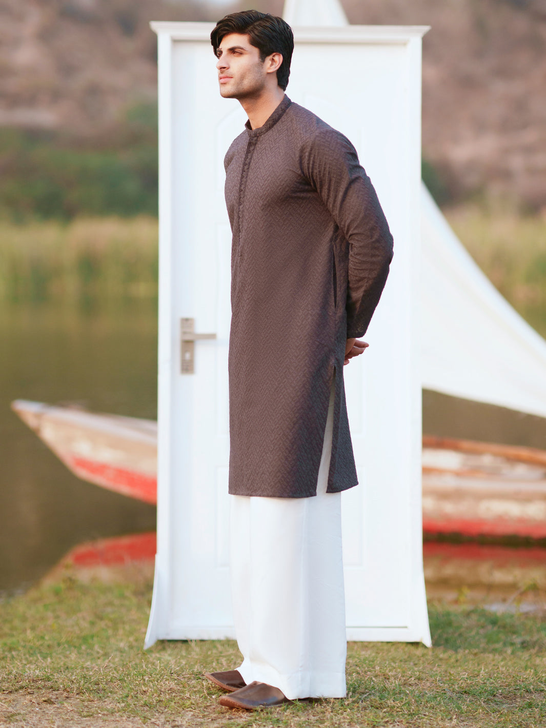 Charcoal Cotton Formal Kurta - AL-K-1311E