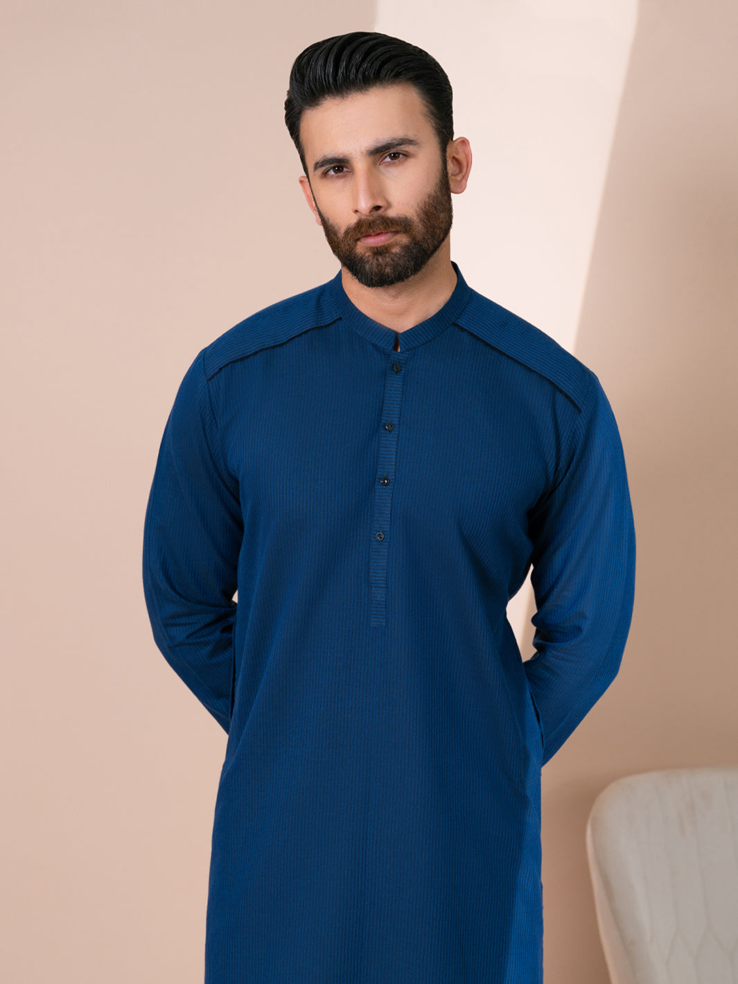 Dark Blue Cotton Men Kurta - AL-K-1312