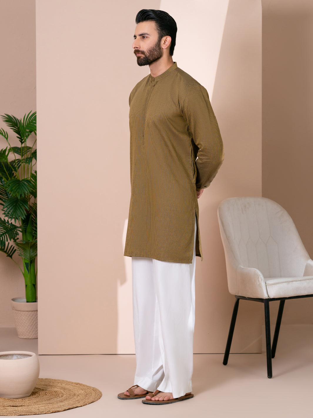 Mustard Cotton Cut & Sew Kurta - AL-K-1314