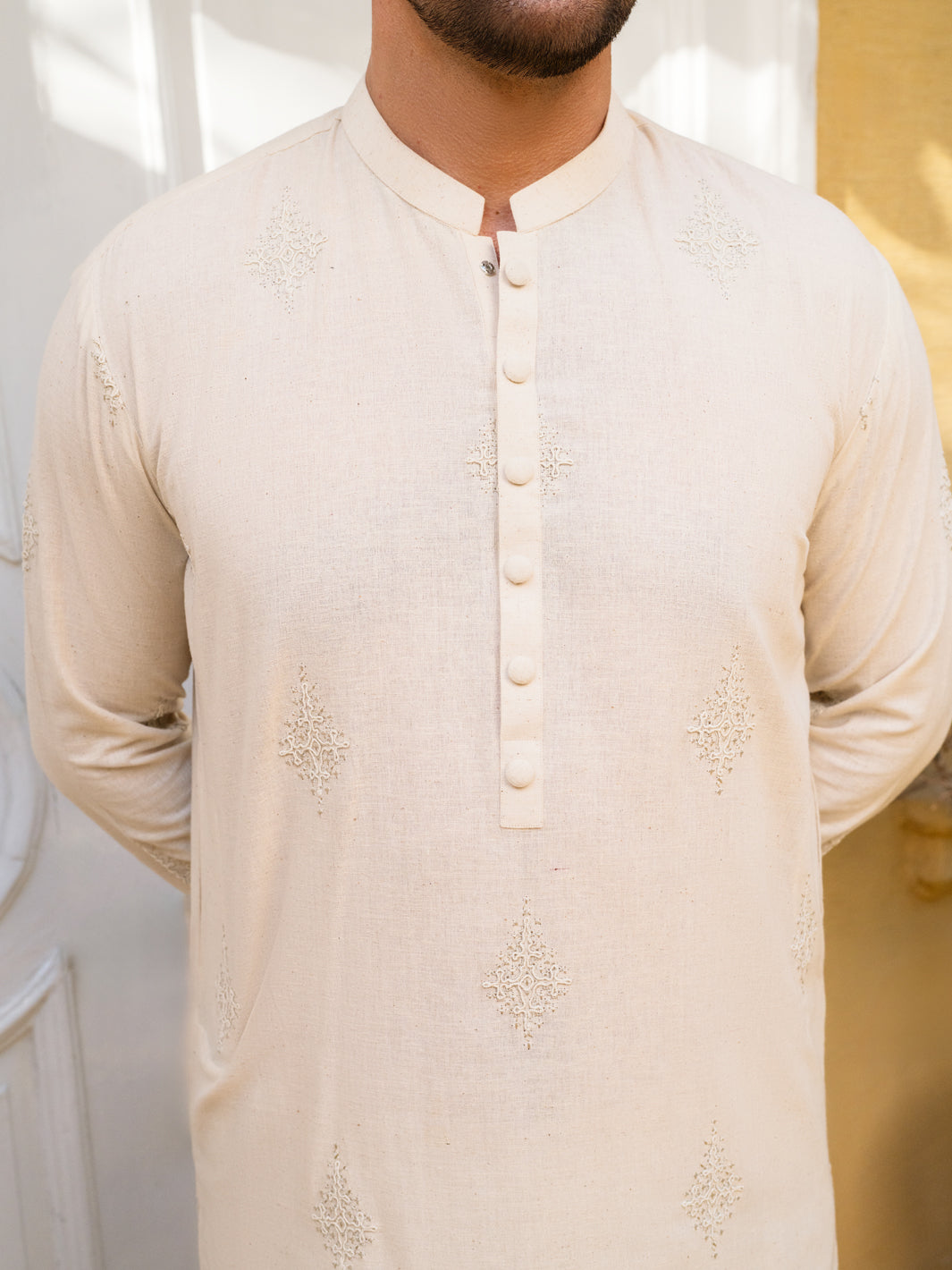 Cream Blended Formal Kurta - AL-K-SP-061
