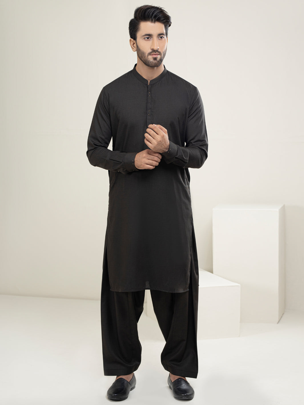 Dark Brown Blended Kameez Shalwar - AL-KS-2948
