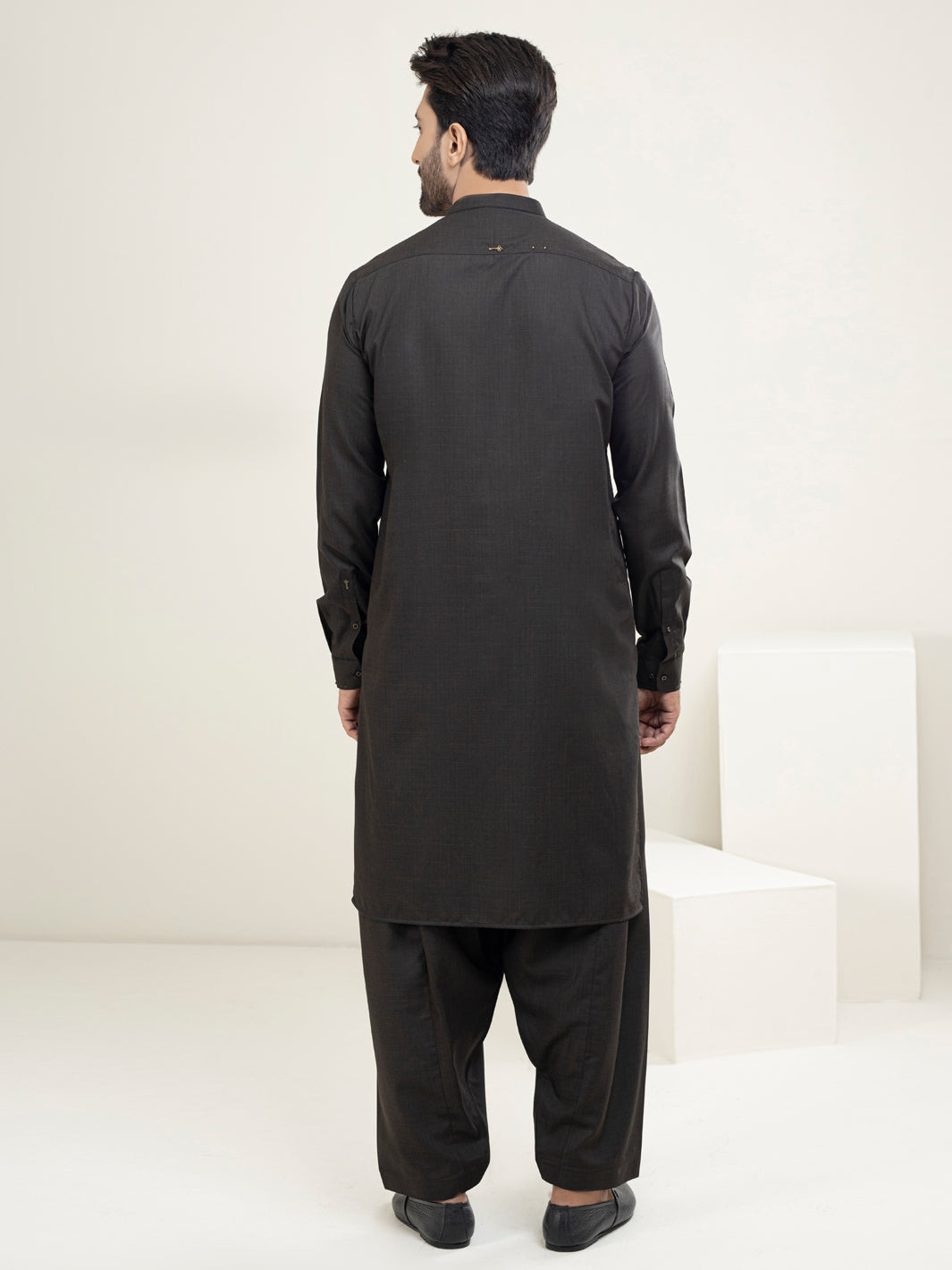 Dark Brown Blended Kameez Shalwar - AL-KS-2948