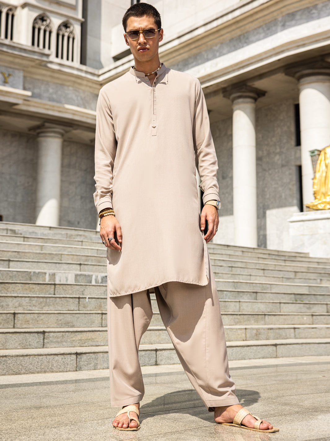 Beige Blended Kameez Shalwar - AL-KS-2993 - Almirah Online