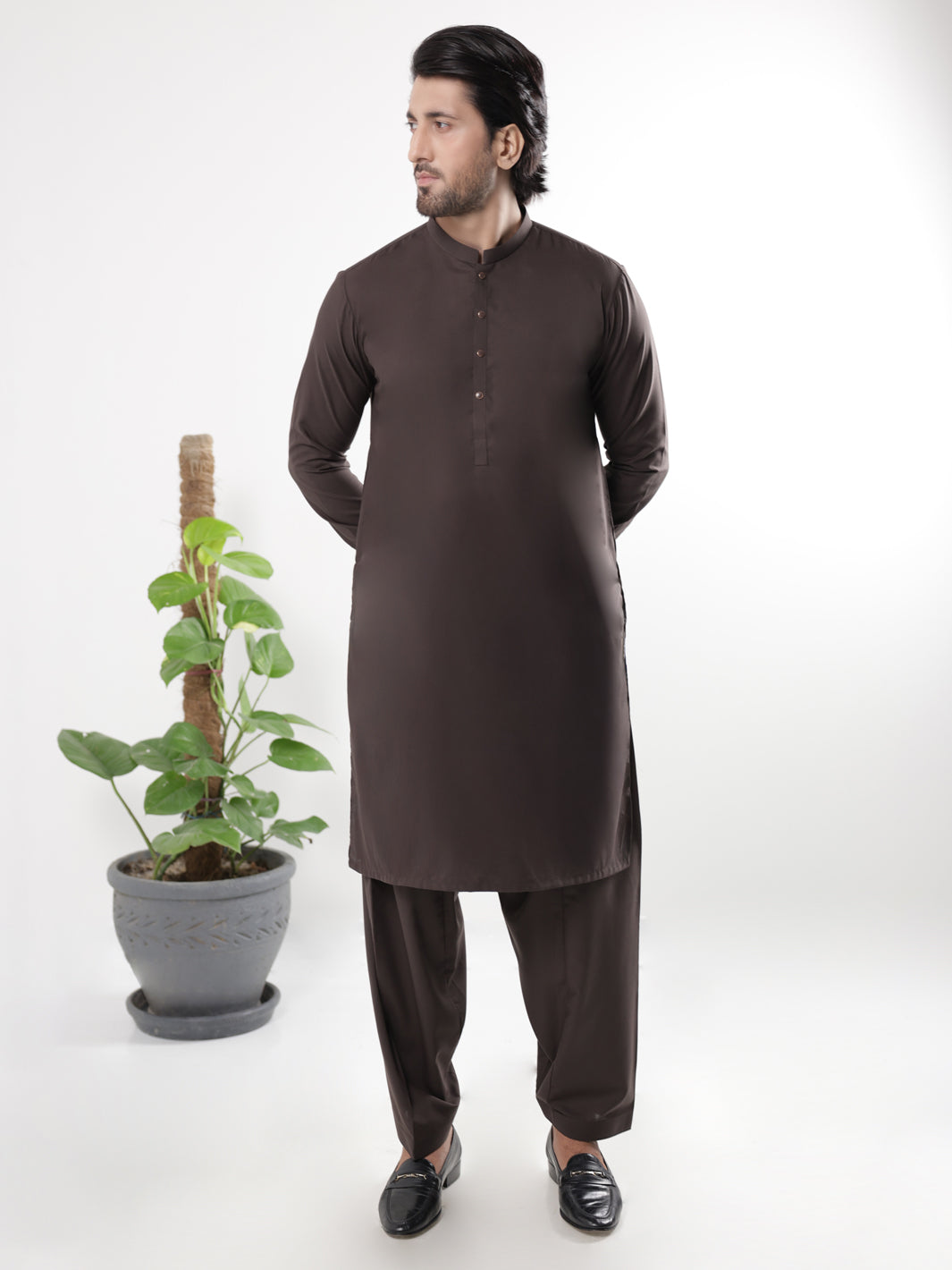 Brown Blended Kameez Shalwar - AL-KS-3224B