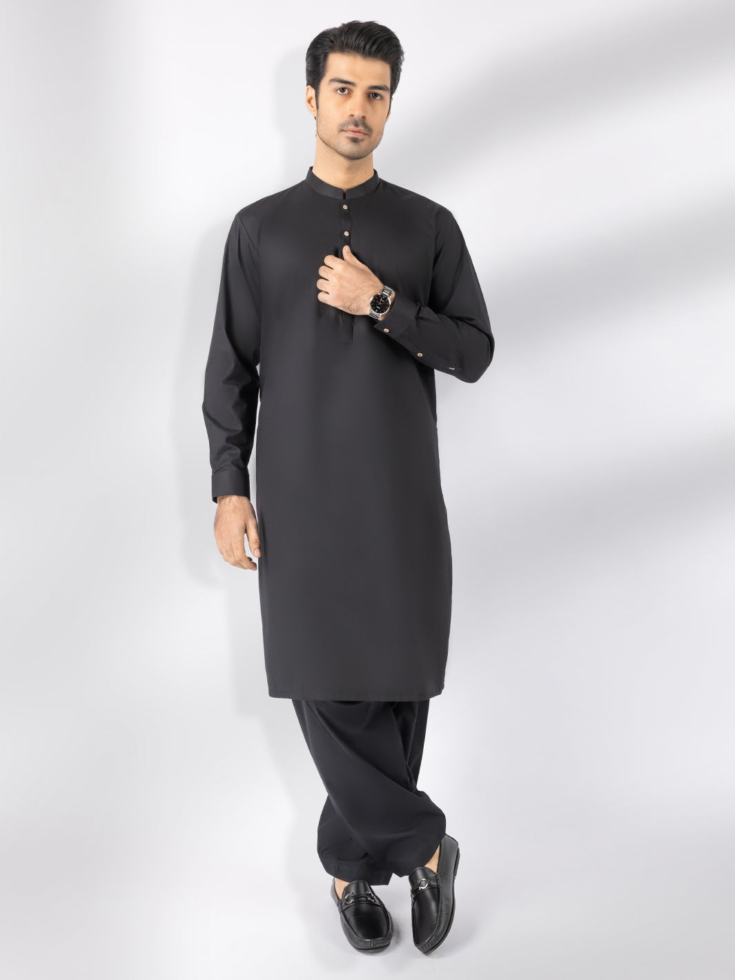 Black Blended Kameez Shalwar - AL-KS-3243H