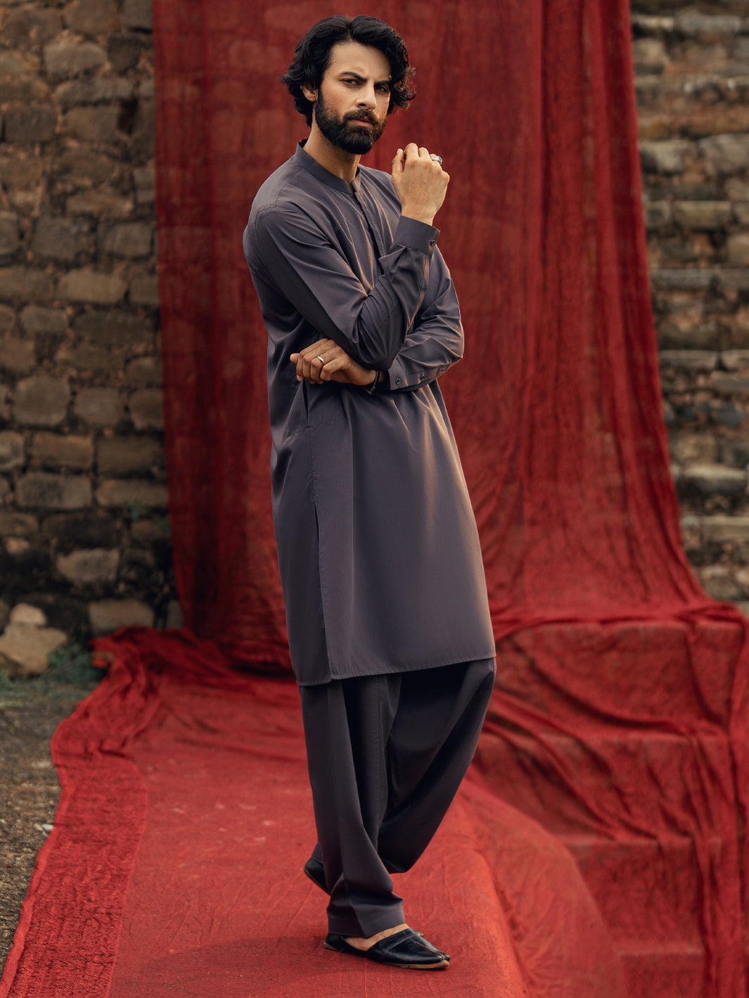 Dark Purple Semi-Formal Kameez Shalwar - AL-KS-3254