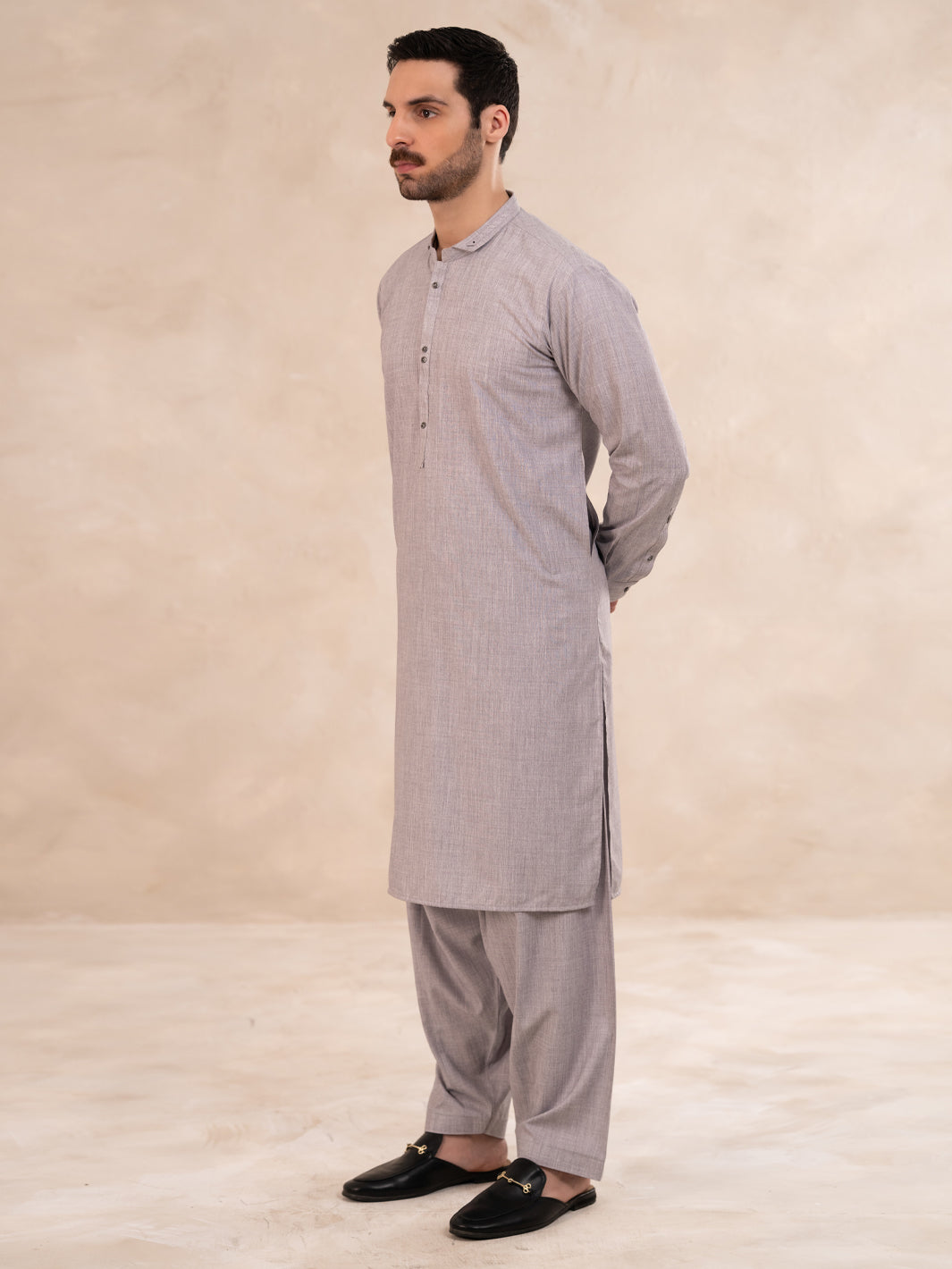 Ash Grey Cut & Sew Kameez Shalwar - AL-KS-3257
