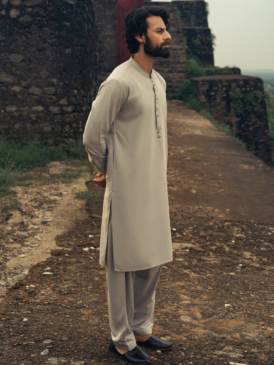 Ash Grey Cut & Sew Kameez Shalwar - AL-KS-3266