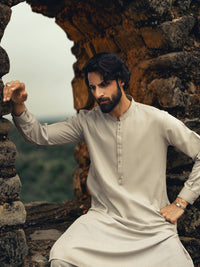 Ash Grey Cut & Sew Kameez Shalwar - AL-KS-3266