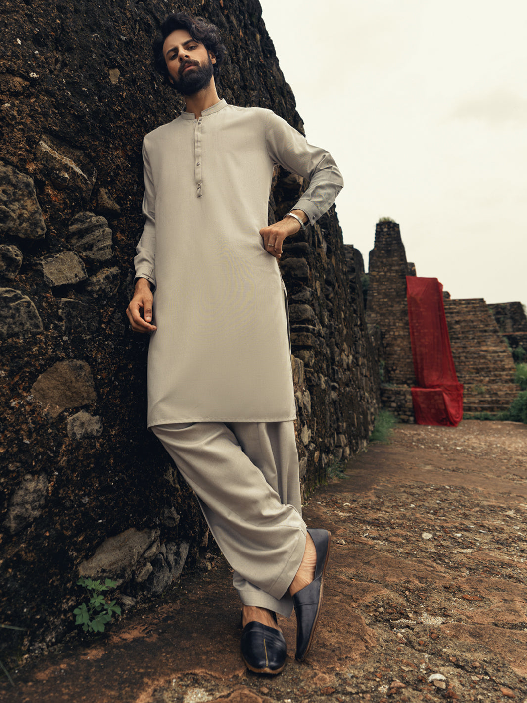 Ash Grey Cut & Sew Kameez Shalwar - AL-KS-3266