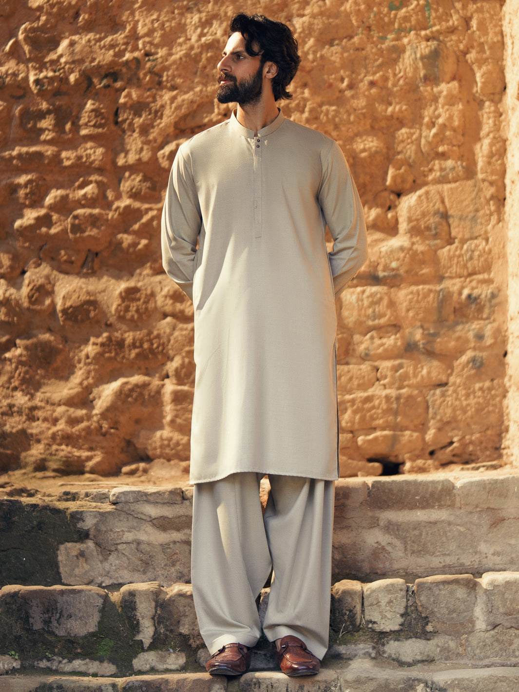 Beige Kameez Shalwar - AL-KS-3284