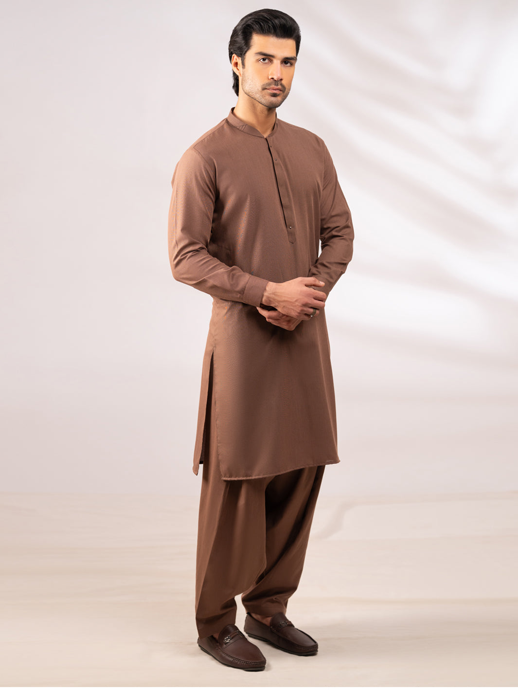 Light Brown Cut & Sew Kameez Shalwar - AL-KS-3301