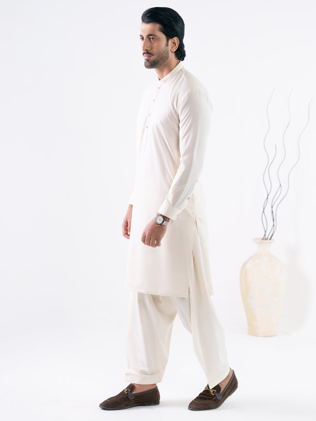 Cream Cut & Sew Kameez Shalwar - AL-KS-3340