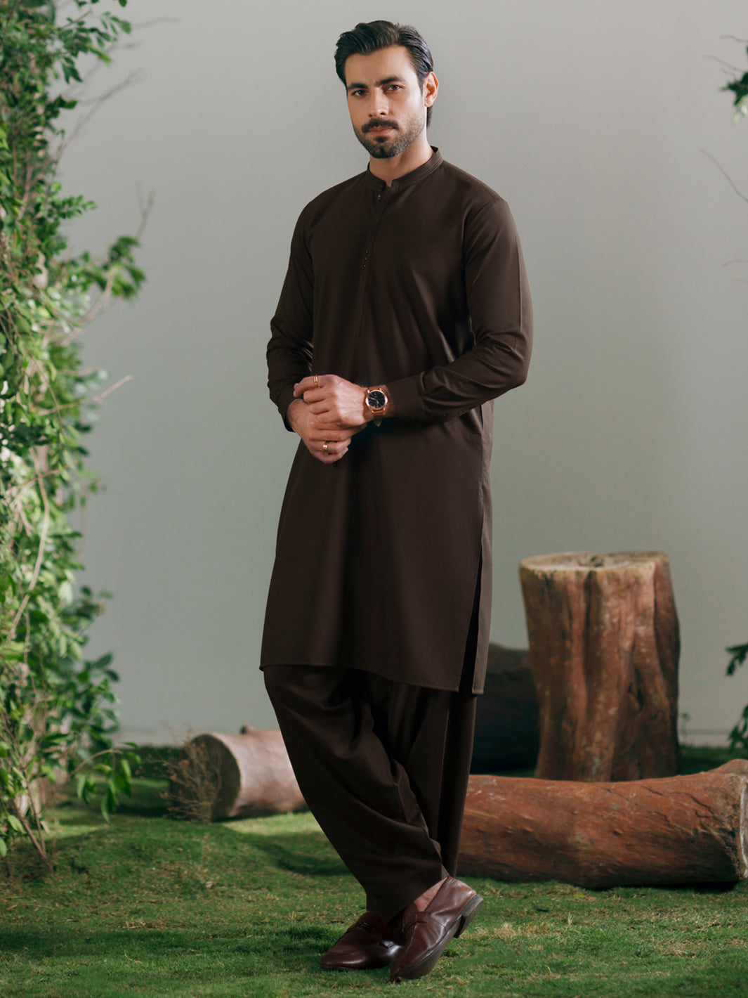 Olive Green Cuts & Sew Kameez Shalwar - AL-KS-3348