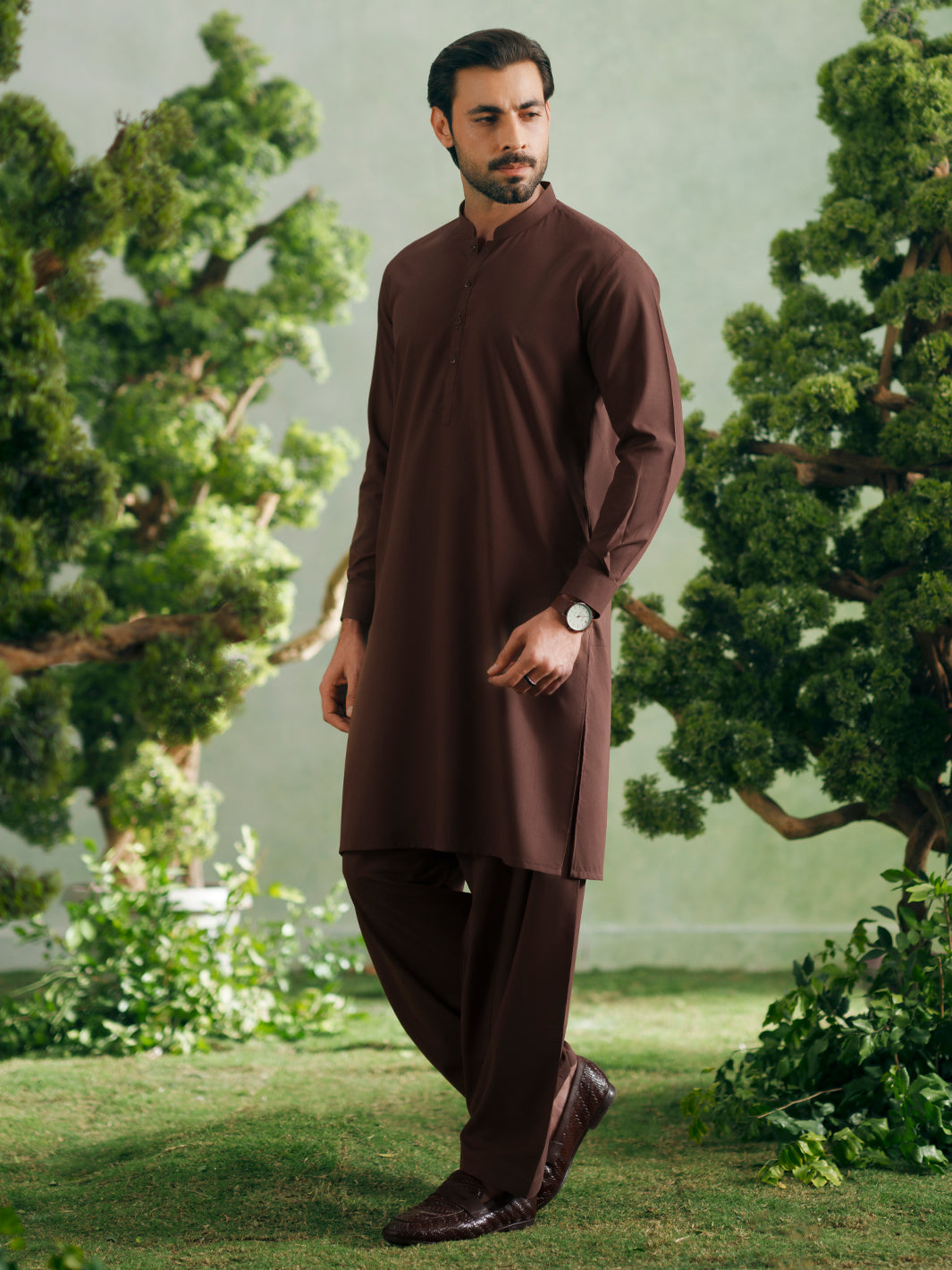 Brown Plain Kameez Shalwar - AL-KS-3355