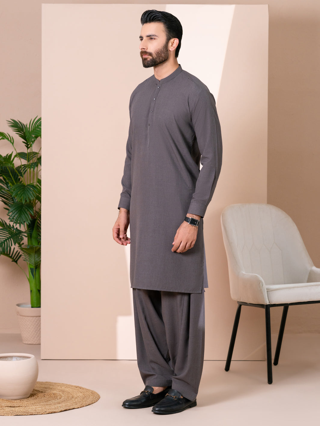 Dark Olive Kameez Shalwar - AL-KS-3375