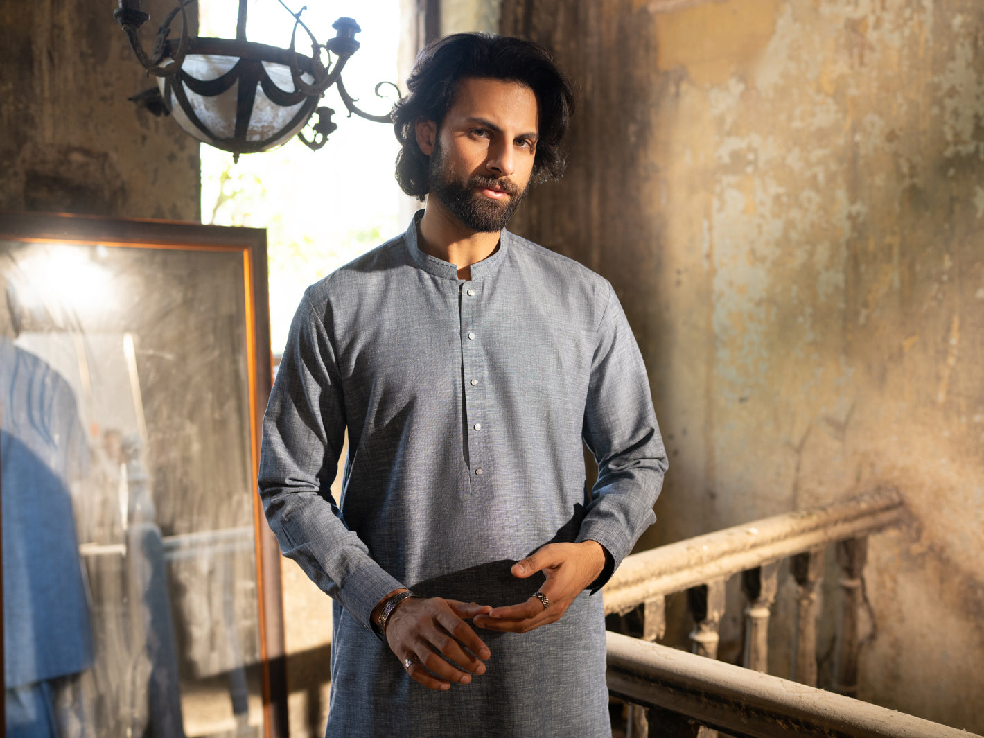 Ice Blue Cut & Sew Kameez Shalwar - AL-KS-3502