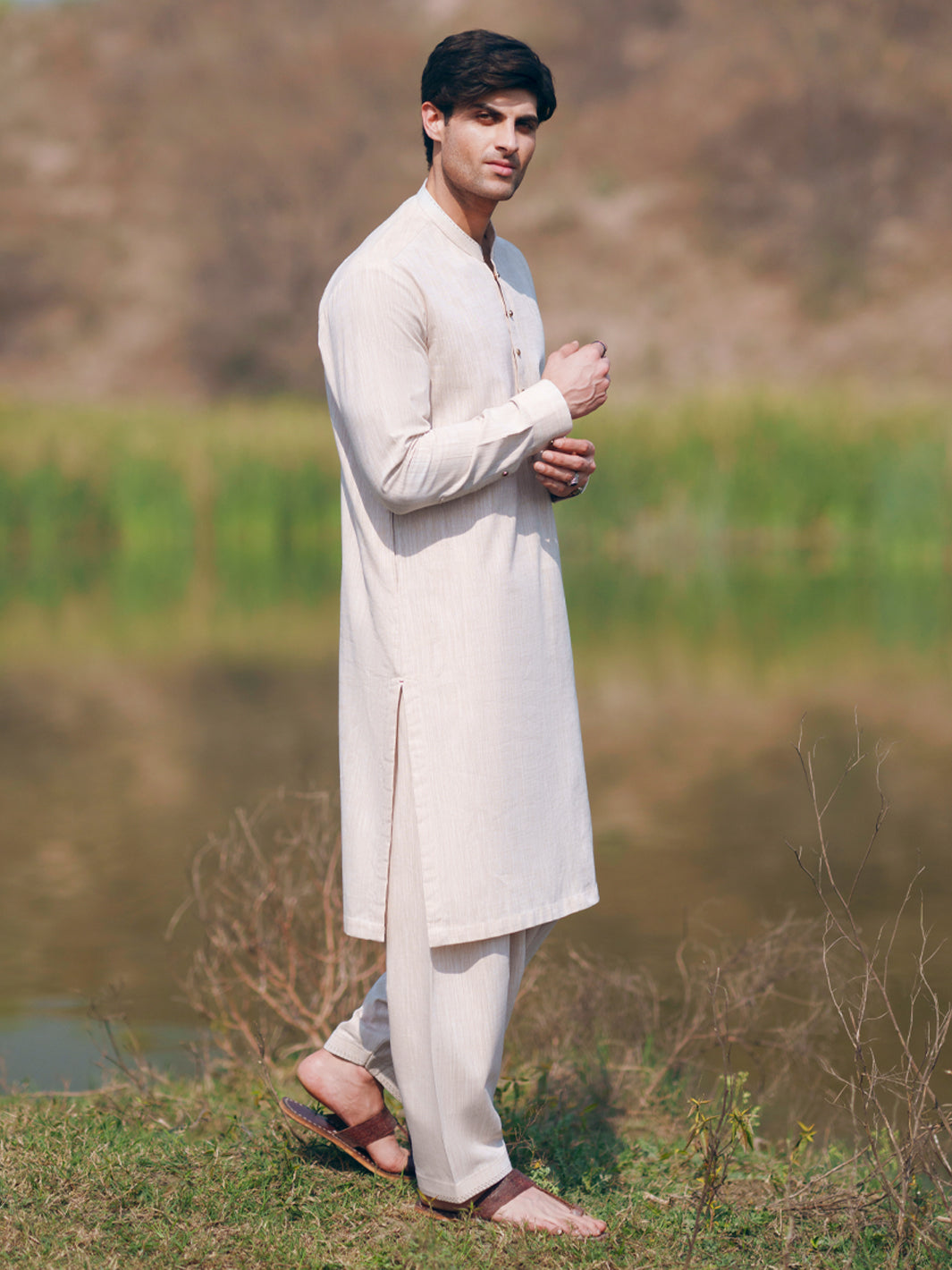 Beige Cut & Sew Kameez Shalwar - AL-KS-3507